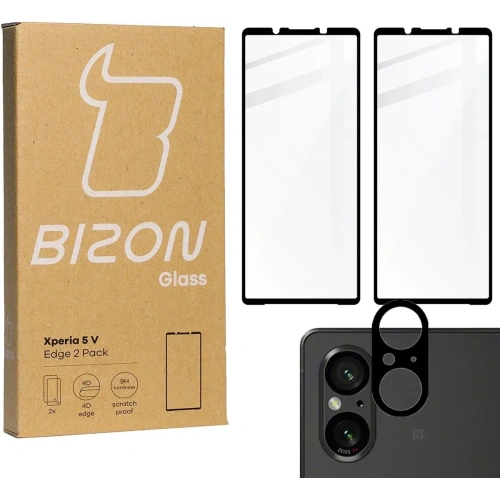 2x Szkło na ekran + szkło na aparat BIZON Edge do Sony Xperia 5 V