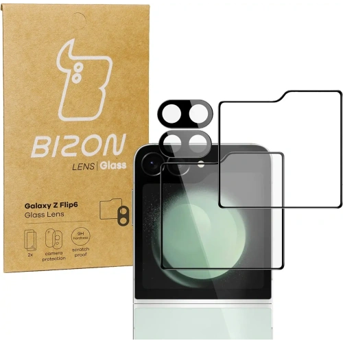 Szkło na aparat + szkło na ekran zewnętrzny Bizon Glass Lens do Samsung Galaxy Z Flip6 / 7 FE 2 zestawy