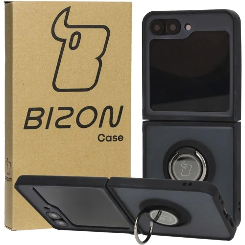 Etui z uchwytem na palec Bizon Case Hybrid Ring do Samsung Galaxy Z Flip6 / 7 FE przydymione z czarną ramką