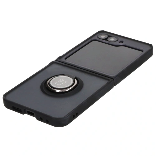 Etui z uchwytem na palec Bizon Case Hybrid Ring do Samsung Galaxy Z Flip6 / 7 FE przydymione z czarną ramką
