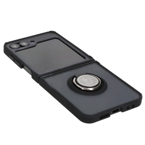 Etui z uchwytem na palec Bizon Case Hybrid Ring do Samsung Galaxy Z Flip6 / 7 FE przydymione z czarną ramką