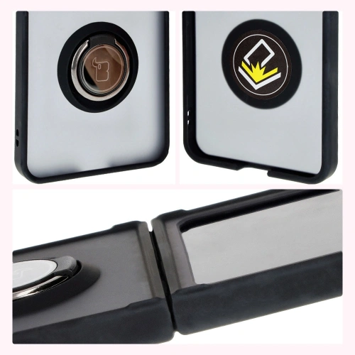 Etui z uchwytem na palec Bizon Case Hybrid Ring do Samsung Galaxy Z Flip6 / 7 FE przydymione z czarną ramką