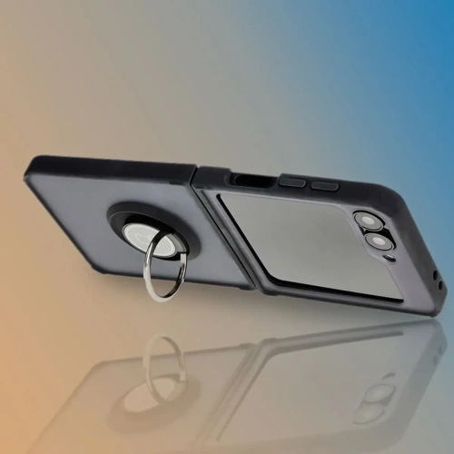 Etui z uchwytem na palec Bizon Case Hybrid Ring do Samsung Galaxy Z Flip6 / 7 FE przydymione z czarną ramką