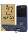 Bizon Case Hybrid Ring Samsung Galaxy Z Flip6 rauchig mit einem navyblauen Rahmen