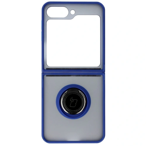 Etui z uchwytem na palec Bizon Case Hybrid Ring do Samsung Galaxy Z Flip6 / 7 FE przydymione z granatową ramką