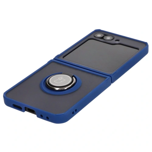 Etui z uchwytem na palec Bizon Case Hybrid Ring do Samsung Galaxy Z Flip6 / 7 FE przydymione z granatową ramką