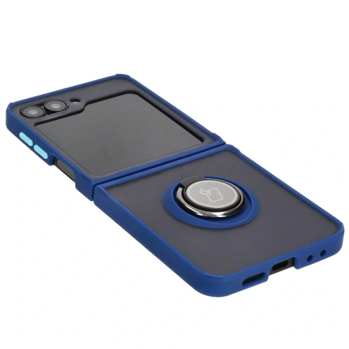 Etui z uchwytem na palec Bizon Case Hybrid Ring do Samsung Galaxy Z Flip6 / 7 FE przydymione z granatową ramką