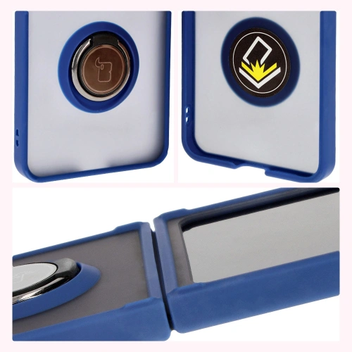 Etui z uchwytem na palec Bizon Case Hybrid Ring do Samsung Galaxy Z Flip6 / 7 FE przydymione z granatową ramką