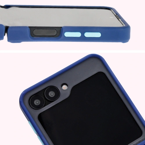 Etui z uchwytem na palec Bizon Case Hybrid Ring do Samsung Galaxy Z Flip6 / 7 FE przydymione z granatową ramką