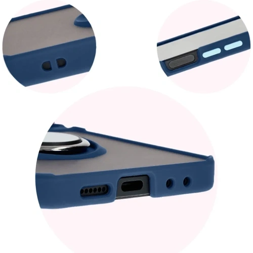 Etui z uchwytem na palec Bizon Case Hybrid Ring do Samsung Galaxy Z Flip6 / 7 FE przydymione z granatową ramką