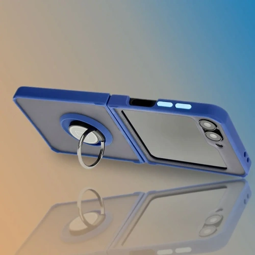 Etui z uchwytem na palec Bizon Case Hybrid Ring do Samsung Galaxy Z Flip6 / 7 FE przydymione z granatową ramką