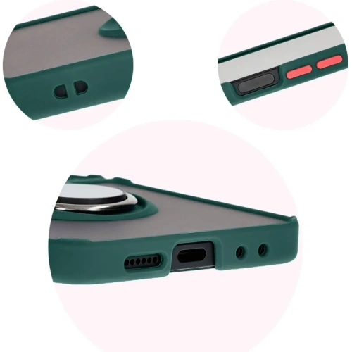 Etui z uchwytem na palec Bizon Case Hybrid Ring do Samsung Galaxy Z Flip6 / 7 FE przydymione z ciemnozieloną ramką