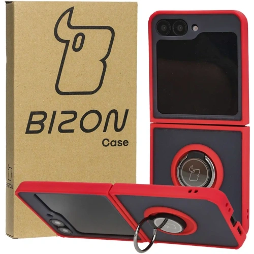 Etui z uchwytem na palec Bizon Case Hybrid Ring do Samsung Galaxy Z Flip6 / 7 FE przydymione z czerwoną ramką