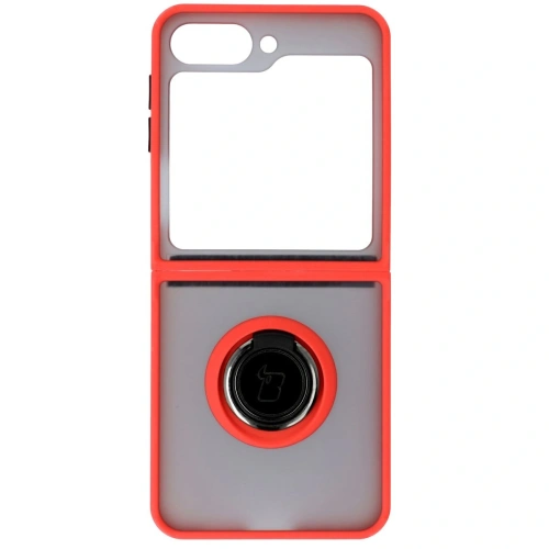 Etui z uchwytem na palec Bizon Case Hybrid Ring do Samsung Galaxy Z Flip6 / 7 FE przydymione z czerwoną ramką