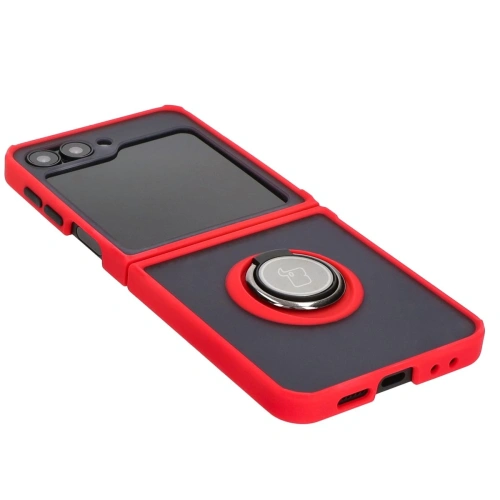 Etui z uchwytem na palec Bizon Case Hybrid Ring do Samsung Galaxy Z Flip6 / 7 FE przydymione z czerwoną ramką