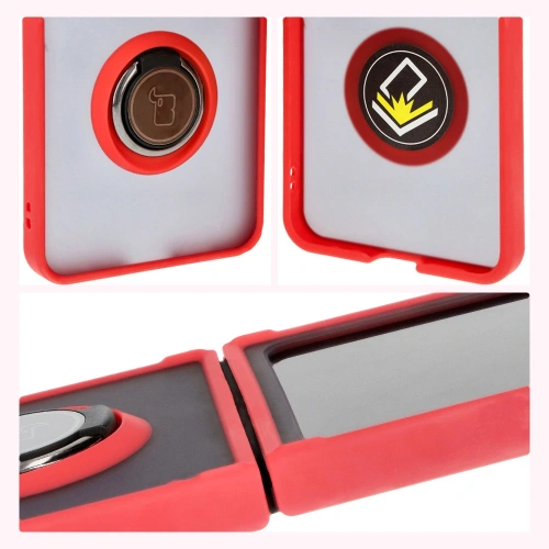 Etui z uchwytem na palec Bizon Case Hybrid Ring do Samsung Galaxy Z Flip6 / 7 FE przydymione z czerwoną ramką
