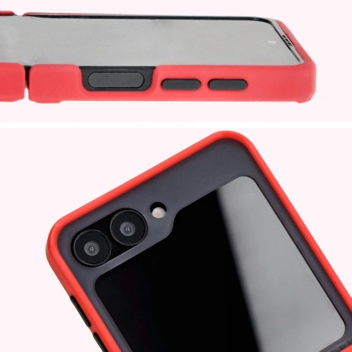 Etui z uchwytem na palec Bizon Case Hybrid Ring do Samsung Galaxy Z Flip6 / 7 FE przydymione z czerwoną ramką