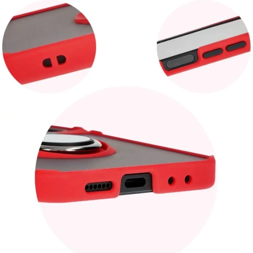 Etui z uchwytem na palec Bizon Case Hybrid Ring do Samsung Galaxy Z Flip6 / 7 FE przydymione z czerwoną ramką