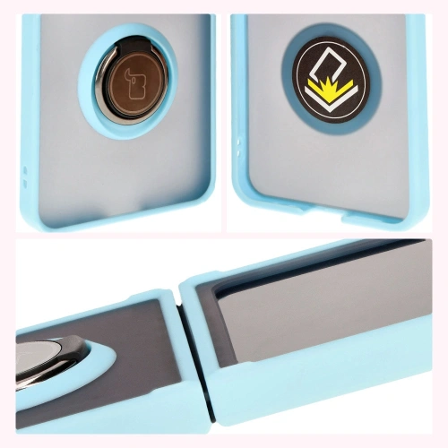 Etui z uchwytem na palec Bizon Case Hybrid Ring do Samsung Galaxy Z Flip6 / 7 FE przydymione z jasnoniebieską ramką
