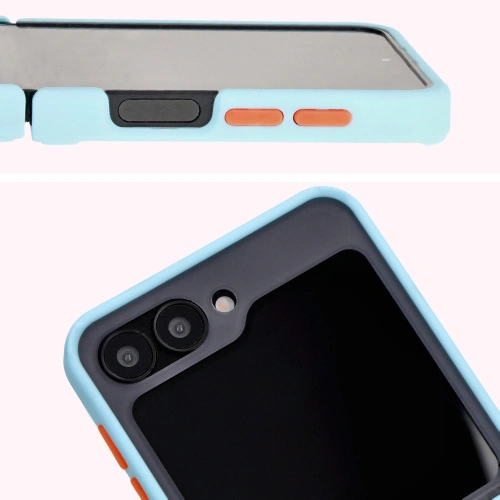 Etui z uchwytem na palec Bizon Case Hybrid Ring do Samsung Galaxy Z Flip6 / 7 FE przydymione z jasnoniebieską ramką