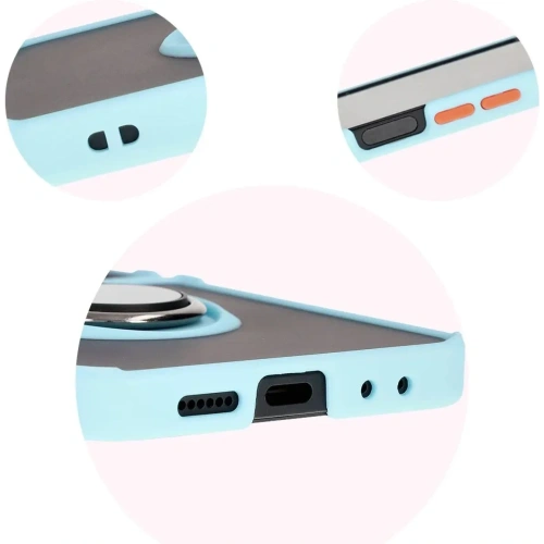 Etui z uchwytem na palec Bizon Case Hybrid Ring do Samsung Galaxy Z Flip6 / 7 FE przydymione z jasnoniebieską ramką