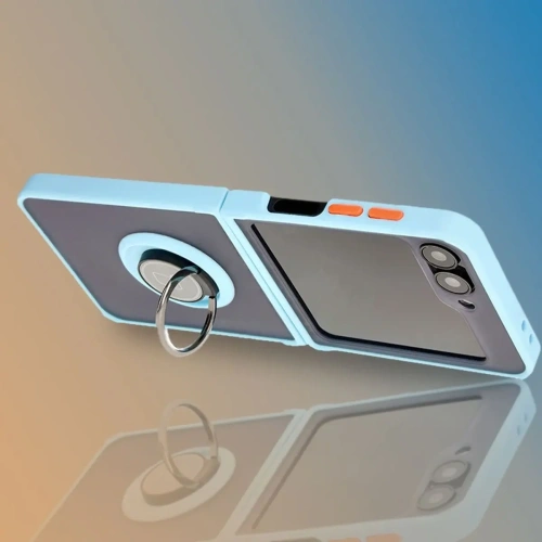 Etui z uchwytem na palec Bizon Case Hybrid Ring do Samsung Galaxy Z Flip6 / 7 FE przydymione z jasnoniebieską ramką