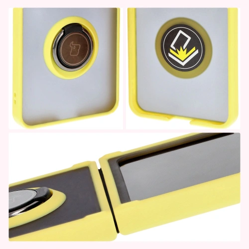 Etui z uchwytem na palec Bizon Case Hybrid Ring do Samsung Galaxy Z Flip6 / 7 FE przydymione z żółtą ramką