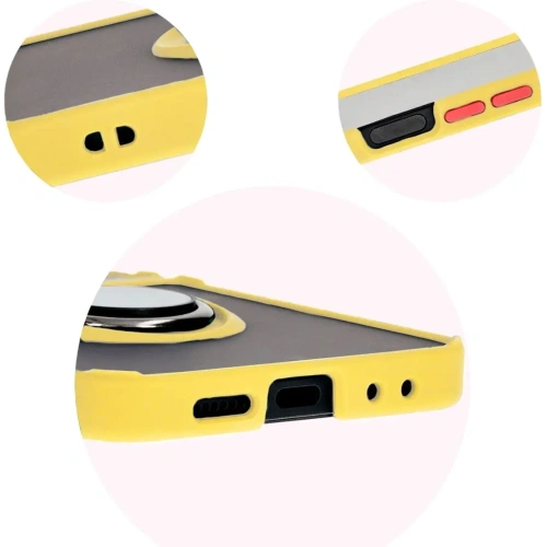 Etui z uchwytem na palec Bizon Case Hybrid Ring do Samsung Galaxy Z Flip6 / 7 FE przydymione z żółtą ramką