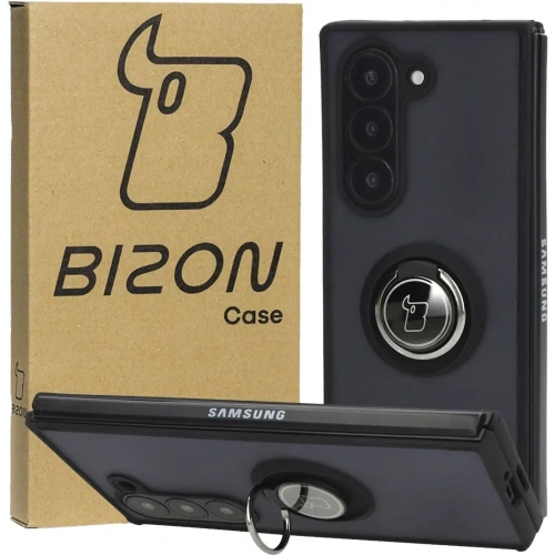 Etui z uchwytem na palec Bizon Case Hybrid Ring do Samsung Galaxy Z Fold6 przydymione z czarną ramką