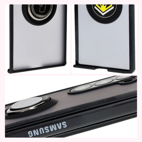 Etui z uchwytem na palec Bizon Case Hybrid Ring do Samsung Galaxy Z Fold6 przydymione z czarną ramką