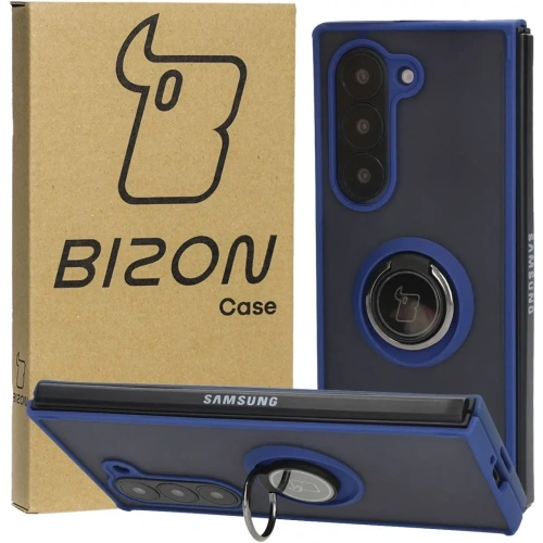 Etui z uchwytem na palec Bizon Case Hybrid Ring do Samsung Galaxy Z Fold6 przydymione z granatową ramką