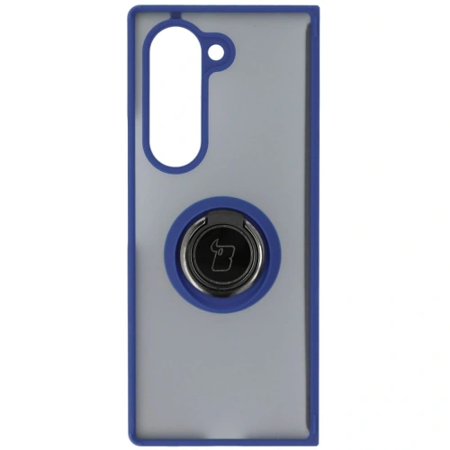 Etui z uchwytem na palec Bizon Case Hybrid Ring do Samsung Galaxy Z Fold6 przydymione z granatową ramką