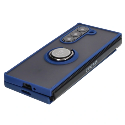 Etui z uchwytem na palec Bizon Case Hybrid Ring do Samsung Galaxy Z Fold6 przydymione z granatową ramką