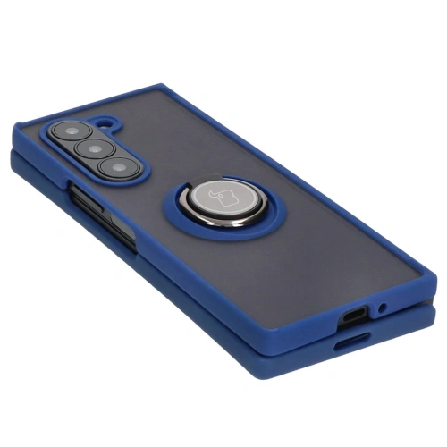 Etui z uchwytem na palec Bizon Case Hybrid Ring do Samsung Galaxy Z Fold6 przydymione z granatową ramką