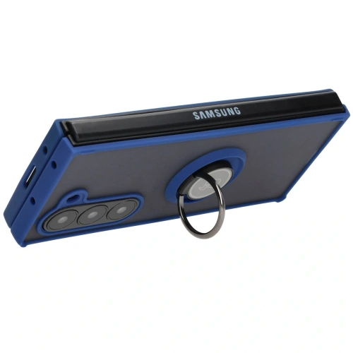 Etui z uchwytem na palec Bizon Case Hybrid Ring do Samsung Galaxy Z Fold6 przydymione z granatową ramką
