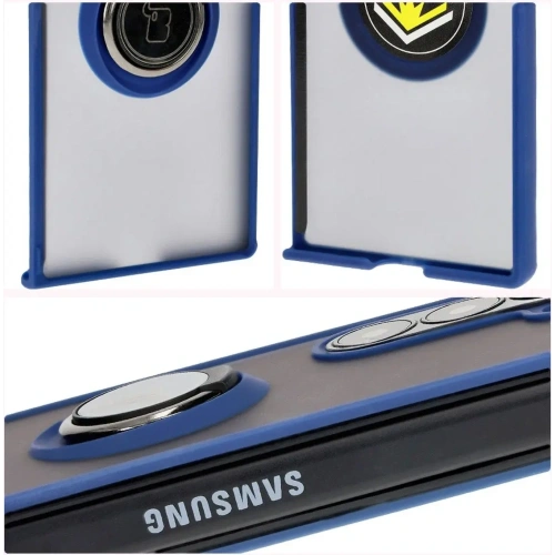 Etui z uchwytem na palec Bizon Case Hybrid Ring do Samsung Galaxy Z Fold6 przydymione z granatową ramką