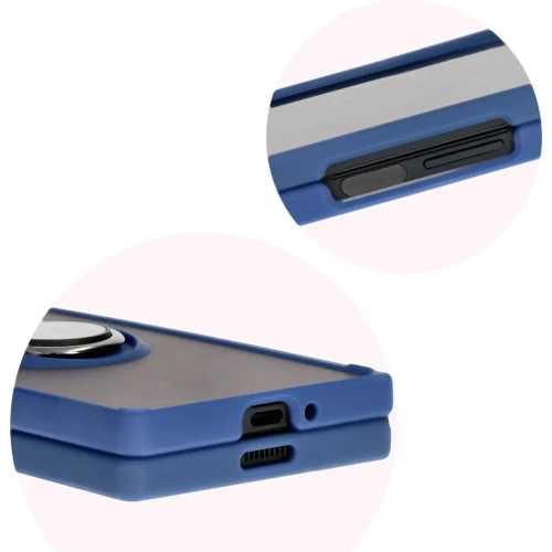 Etui z uchwytem na palec Bizon Case Hybrid Ring do Samsung Galaxy Z Fold6 przydymione z granatową ramką