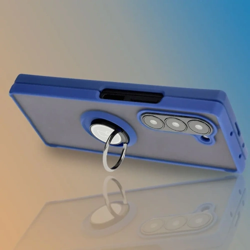 Etui z uchwytem na palec Bizon Case Hybrid Ring do Samsung Galaxy Z Fold6 przydymione z granatową ramką