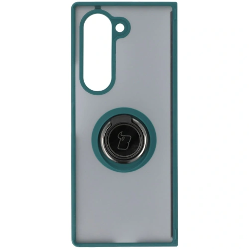 Etui z uchwytem na palec Bizon Case Hybrid Ring do Samsung Galaxy Z Fold6 przydymione z ciemnozieloną ramką