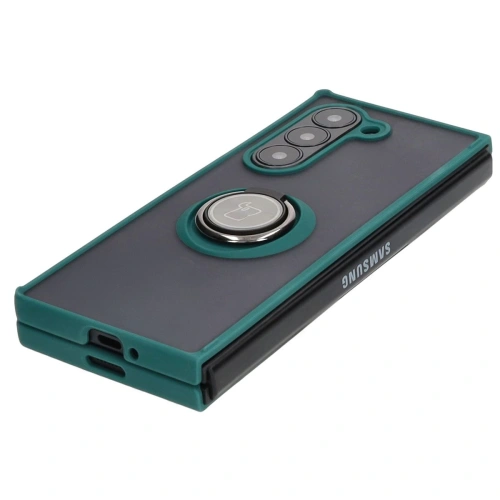 Etui z uchwytem na palec Bizon Case Hybrid Ring do Samsung Galaxy Z Fold6 przydymione z ciemnozieloną ramką