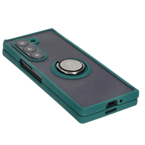 Etui z uchwytem na palec Bizon Case Hybrid Ring do Samsung Galaxy Z Fold6 przydymione z ciemnozieloną ramką