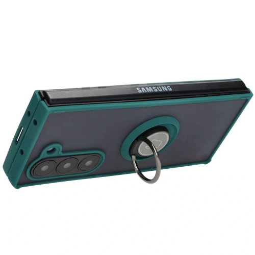Etui z uchwytem na palec Bizon Case Hybrid Ring do Samsung Galaxy Z Fold6 przydymione z ciemnozieloną ramką