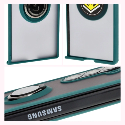 Etui z uchwytem na palec Bizon Case Hybrid Ring do Samsung Galaxy Z Fold6 przydymione z ciemnozieloną ramką