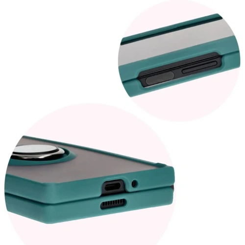 Etui z uchwytem na palec Bizon Case Hybrid Ring do Samsung Galaxy Z Fold6 przydymione z ciemnozieloną ramką