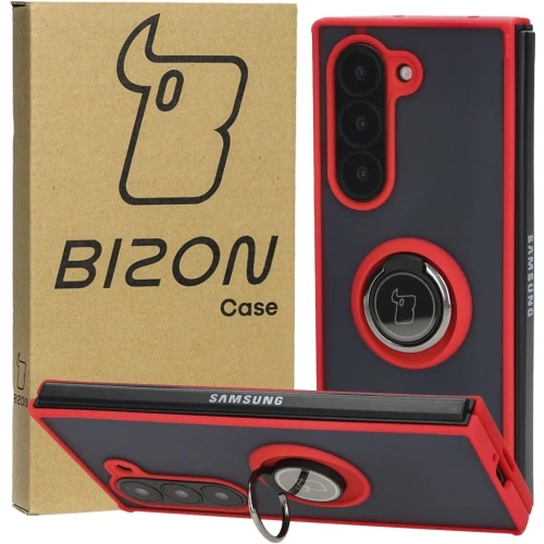 Etui z uchwytem na palec Bizon Case Hybrid Ring do Samsung Galaxy Z Fold6 przydymione z czerwoną ramką
