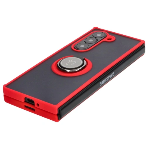 Etui z uchwytem na palec Bizon Case Hybrid Ring do Samsung Galaxy Z Fold6 przydymione z czerwoną ramką