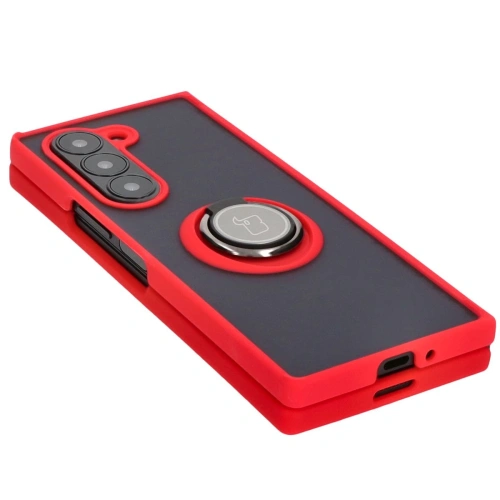 Etui z uchwytem na palec Bizon Case Hybrid Ring do Samsung Galaxy Z Fold6 przydymione z czerwoną ramką