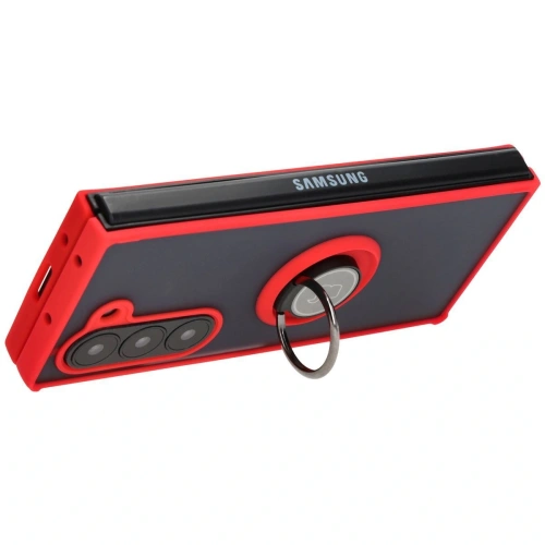 Etui z uchwytem na palec Bizon Case Hybrid Ring do Samsung Galaxy Z Fold6 przydymione z czerwoną ramką