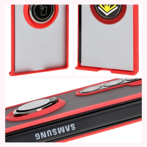 Etui z uchwytem na palec Bizon Case Hybrid Ring do Samsung Galaxy Z Fold6 przydymione z czerwoną ramką