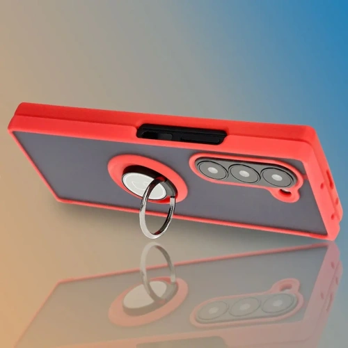 Etui z uchwytem na palec Bizon Case Hybrid Ring do Samsung Galaxy Z Fold6 przydymione z czerwoną ramką